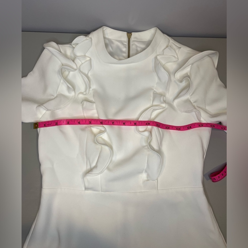 NWT Ted Baker White Long-Sleeve Ruffle A-Line Mini Dress- size 4 - Picture 7 of 9